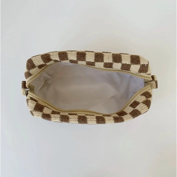 TIBI Checkered Pattern Make-Up Bag – Stijlvolle Toilettas voor Beauty Essentials