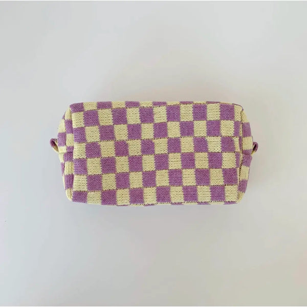 TIBI Checkered Pattern Make-Up Bag – Stijlvolle Toilettas voor Beauty Essentials