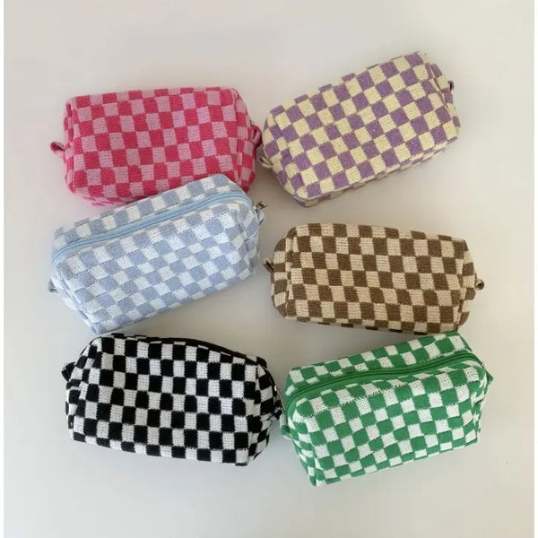 TIBI Checkered Pattern Make-Up Bag – Stijlvolle Toilettas voor Beauty Essentials