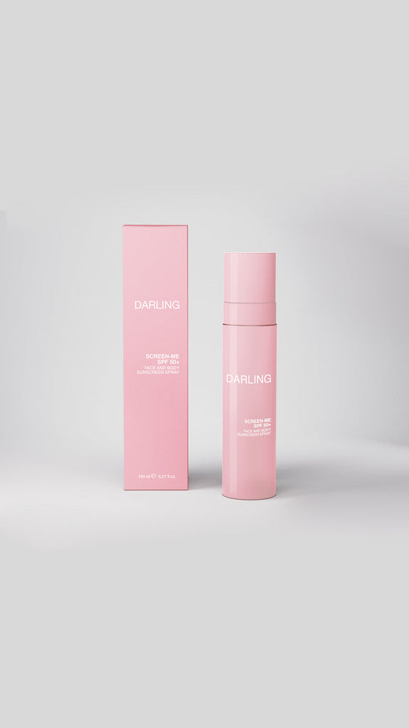 Darling Screen-Me SPF 50 sprayflacon naast de bijbehorende verpakking