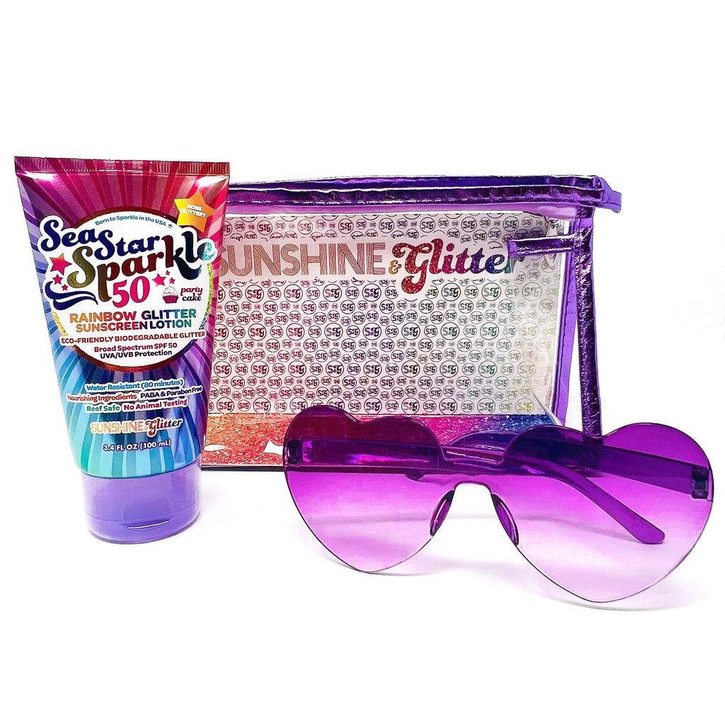 Sunshine & Glitter - Sea Star Sparkle Rainbow Party Cake SPF 50 Travel-Ready Gift Set