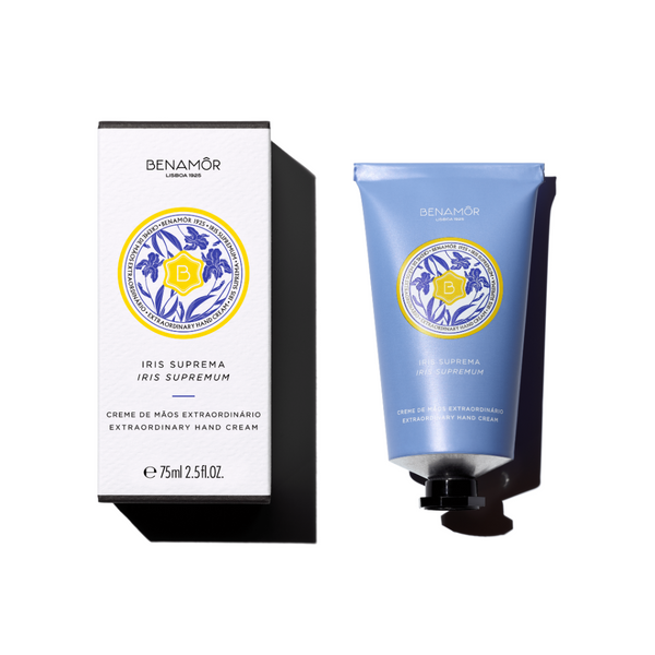 Verpakking van Benamôr Iris Suprema handcrème met tube en design