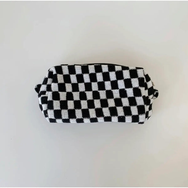 TIBI Checkered Pattern Make-Up Bag – Stijlvolle Toilettas voor Beauty Essentials