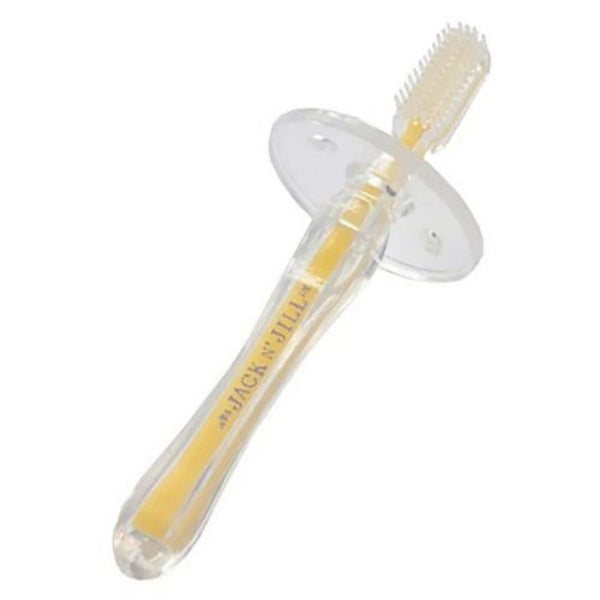 Jack N' Jill Silicone Tandenborstel Baby in een vrolijke kleur, ideaal voor het poetsen van de eerste tanden van je kleintje