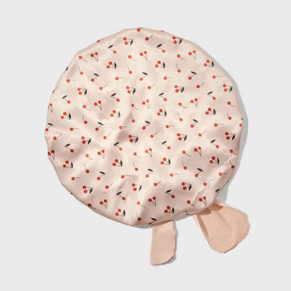 Kitsch - Satijnen Bonnet – Verstelbaar & Oversized – Cherry Print – Anti-Pluis & Vochtbehoud