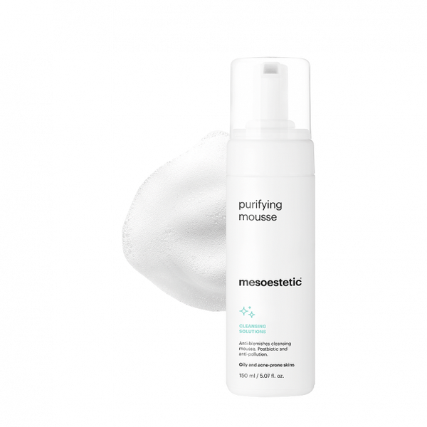 Mesoestetic Purifying Mousse – reinigingsschuim voor vette en acnegevoelige huid, zuivert poriën en voorkomt onzuiverheden.