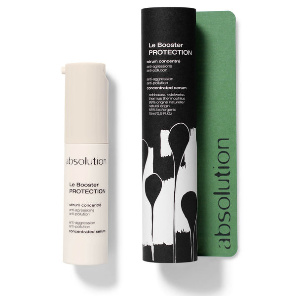 Absolution Le Booster Protection serum met verpakking op witte achtergrond