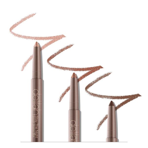 Drie Delilah Smooth Shadow Sticks met swatches