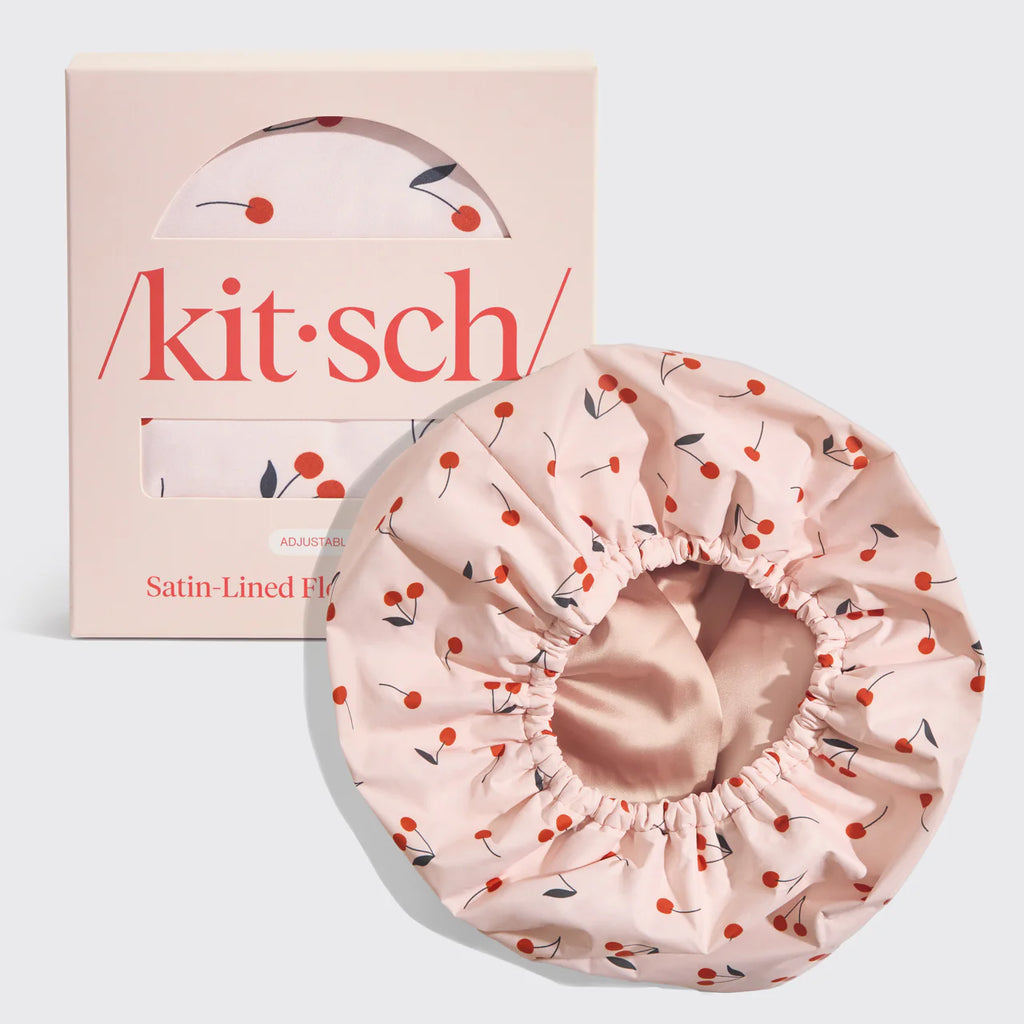 Kitsch - Cherry Print Satin Douchemuts – Waterdicht & Haarbeschermend
