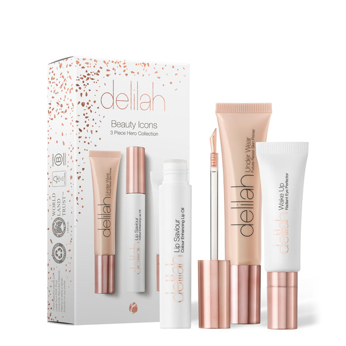 Delilah Cosmetics - Beauty Icons 3 Piece Hero Collection – Primer, Oogcrème &amp; Lipolie Cadeauset