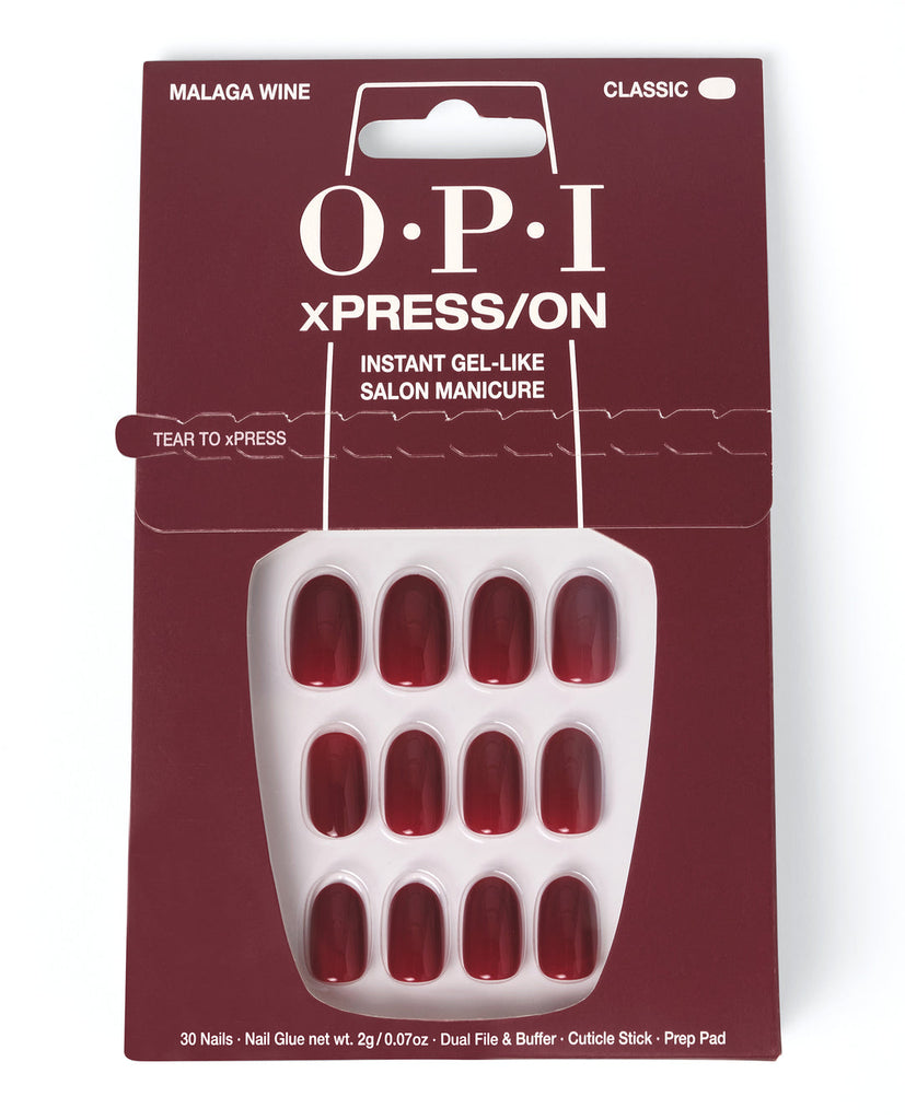 OPI xPRESS/ON – Malaga Wine – Korte Zelfklevende Kunstnagels met Gel-look