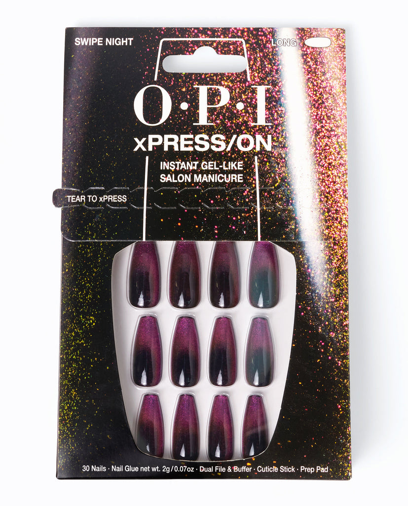 OPI xPRESS/ON – Swipe Night - Lange Zelfklevende Kunstnagels met Gel-look