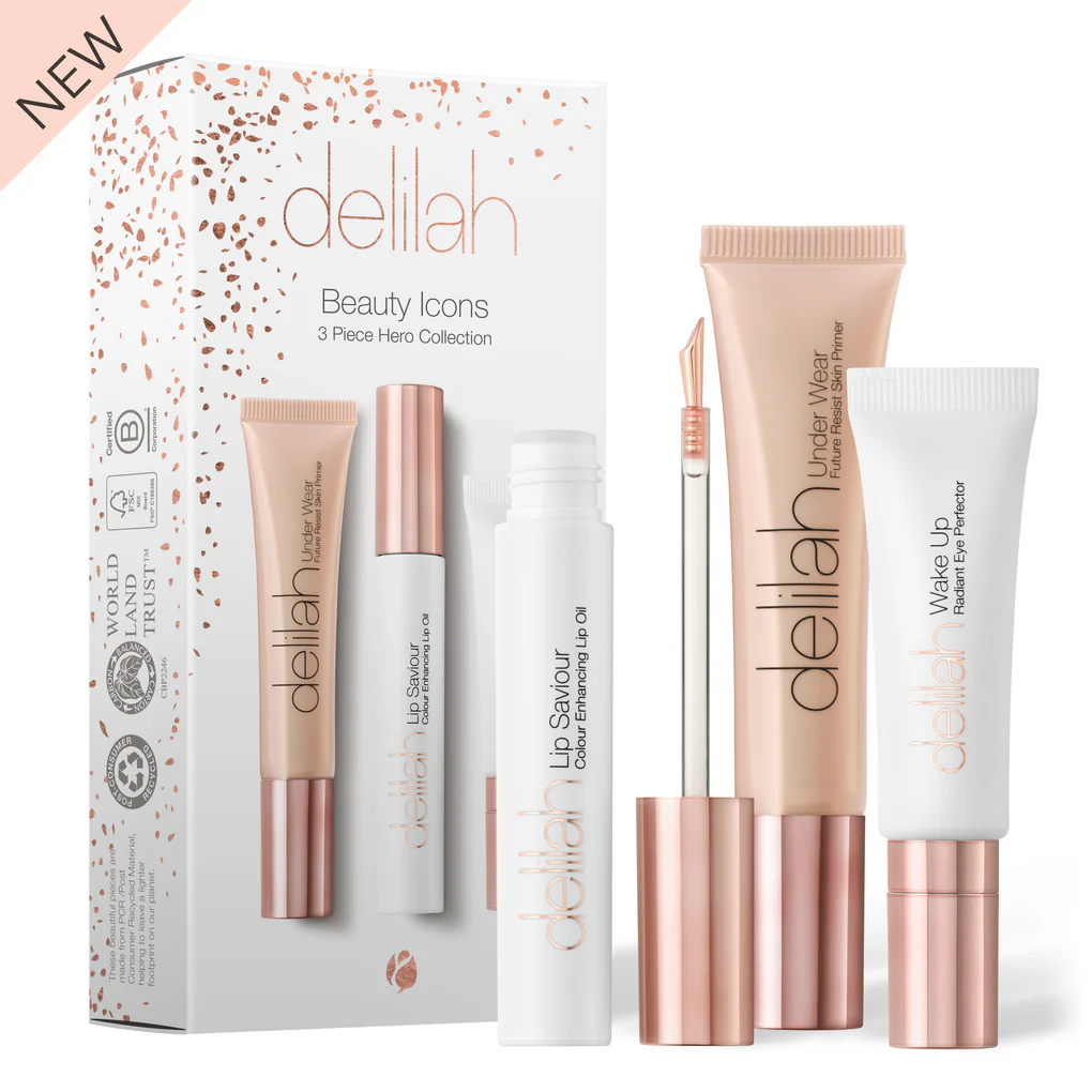 Delilah Cosmetics - Beauty Icons 3 Piece Hero Collection 3delige Cadeauset - Primer, Oogcrème & Lip Oil