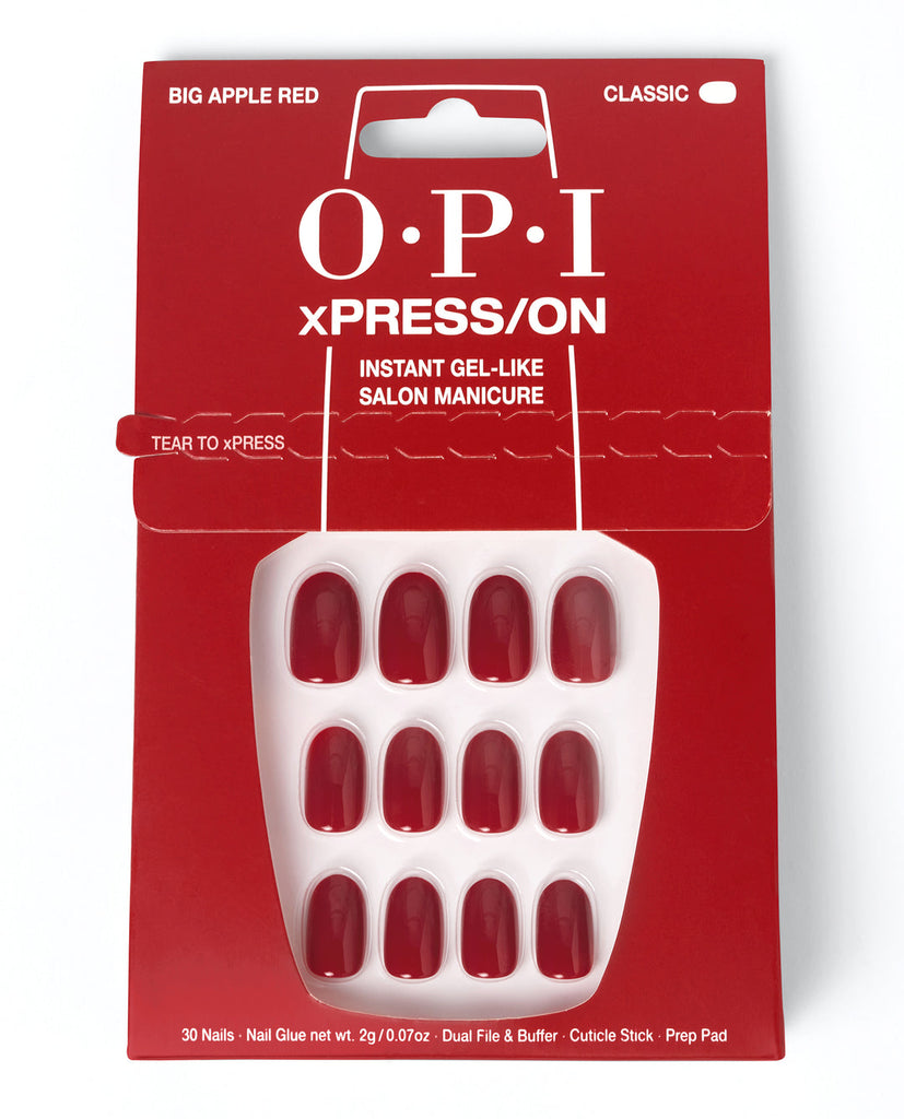 OPI xPRESS/ON – Big Apple Red – Korte Zelfklevende Kunstnagels met Gel-look