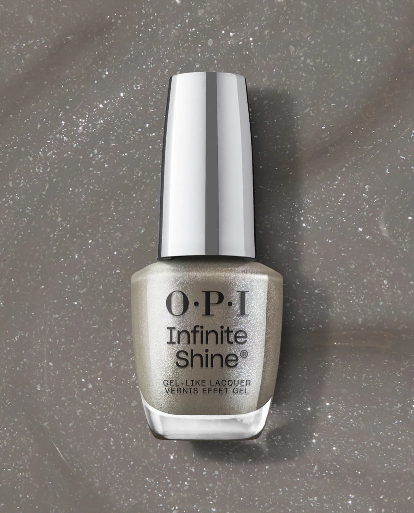OPI Infinite Shine – Belly Button Bling – Grijze Shimmer Gel-look Nagellak