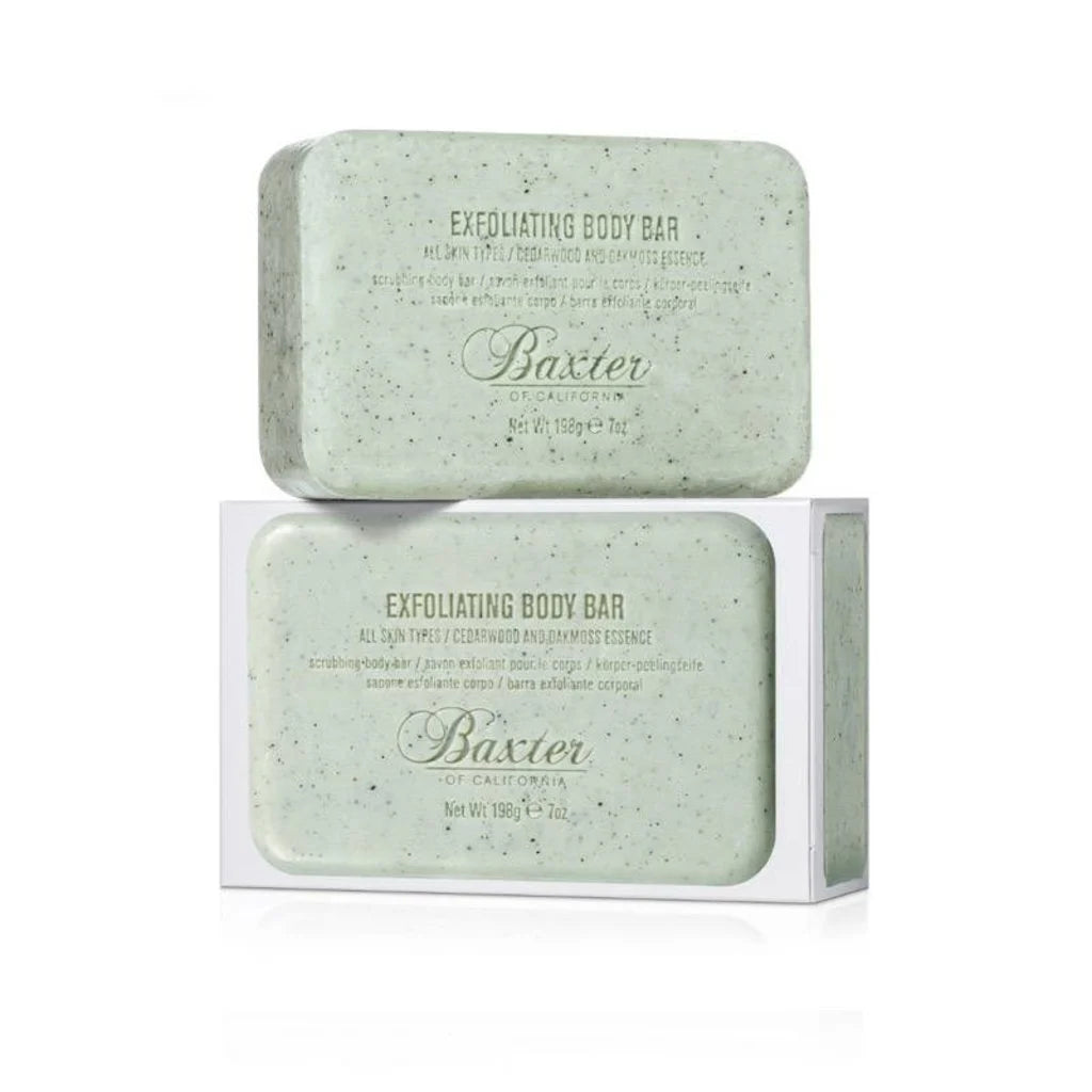 Baxter of California Exfoliating Body Bar 198g – scrubzeep voor mannen met cederhout- en eikenmosgeur.