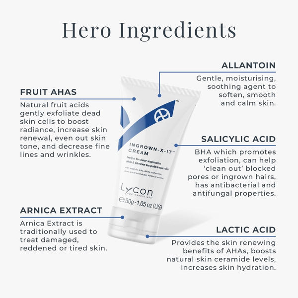 Lycon - Ingrown X-IT Cream - Gegen eingewachsene Haare - Für rote - Gereizte Haut - Spendet Feuchtigkeit