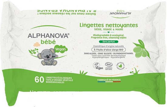 Alphanova Bebe - Reinigingsdoekjes zonder Parfum (60stuks) - Beauty Junkies